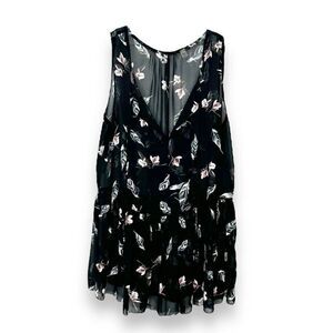 Devoted Luxury Apparel Sleeveless Sheer Floral Peplum Blouse Tassels Women’s XS